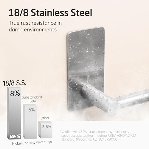 KES Self Adhesive Bathroom Towel Bar, No Drill Towel Bar 24-Inch for Bathroom Towel Hangers Stick on Sticky Towel Holder SUS304 Stainless Steel Rustproof Brushed Finish, A7000S60B-2 - color: Grey (Brushed Finish), size: 23.6-Inch