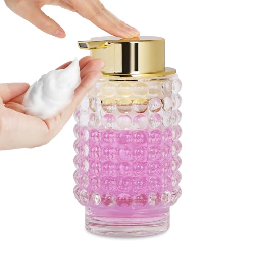 Glass Foaming Soap Dispenser, Clear Foam Hand Soap Dispenser, Bathroom 12 Oz Large Bottle with Gold Pump, Refillable Lotion Pump Container for Bathroom, Kitchen,Hand Soap, Dish Soap, Shampoo - color: Transparent