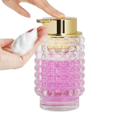 Glass Foaming Soap Dispenser, Clear Foam Hand Soap Dispenser, Bathroom 12 Oz Large Bottle with Gold Pump, Refillable Lotion Pump Container for Bathroom, Kitchen,Hand Soap, Dish Soap, Shampoo - color: Transparent