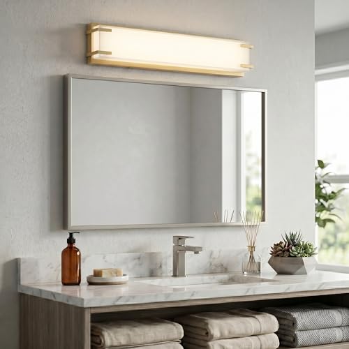 URSOLA LED Bathroom Light Fixtures Over Mirror 16” Vanity Light with Milky White Lampshade 4000K Daylight Gold Bath Bar (Gold) - color: Golden, size: 16inch