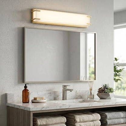 URSOLA LED Bathroom Light Fixtures Over Mirror 16” Vanity Light with Milky White Lampshade 4000K Daylight Gold Bath Bar (Gold) - color: Golden, size: 16inch