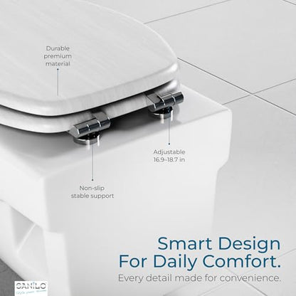 SANILO Wooden Toilet Seat with Soft Close [ELONGATED] - Decorative, Quiet & Slow Close Molded Wood Seat - With Strong Bumpers & Hinges - Adjustable Fit - White Wood - color: White Wood
