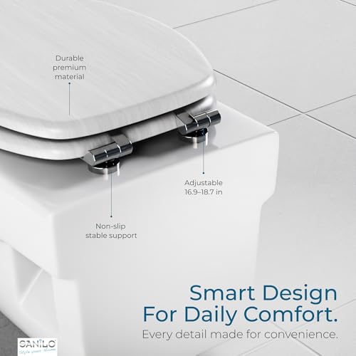 SANILO Wooden Toilet Seat with Soft Close [ELONGATED] - Decorative, Quiet & Slow Close Molded Wood Seat - With Strong Bumpers & Hinges - Adjustable Fit - White Wood - color: White Wood