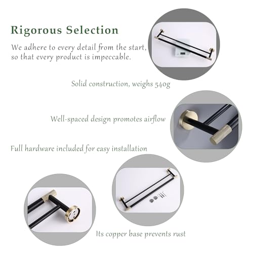 24 Inch Black and Gold Double Towel Bar, Rust-Resistant 304 Stainless Steel with Solid Brass Knurled Accents, Wall-Mounted for Bathroom & Shower - color: Black and Gold
