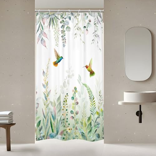 Small Stall Sage Green Eucalyptus Leaf Spring Bathroom Shower Curtain Set | 36"W x 72"H Plants Botanical; waterproof HD print, quick-dry fabric with 12 free hooks for easy hanging. - color: A-sage Green, size: 36"W x 72"L (Pack of 1)
