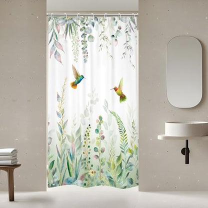Small Stall Sage Green Eucalyptus Leaf Spring Bathroom Shower Curtain Set | 36"W x 72"H Plants Botanical; waterproof HD print, quick-dry fabric with 12 free hooks for easy hanging. - color: A-sage Green, size: 36"W x 72"L (Pack of 1)