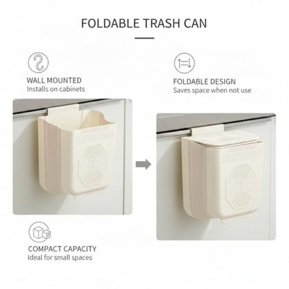 Foldable Trash Can, Wall Mounted Waste Bin for Kitchen Cabinet or Bathroom Vanity, Space Saving PP Plastic Garbage Bin with Lid (1 PC)