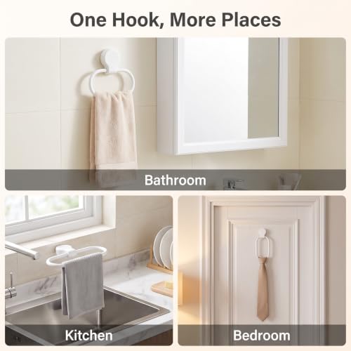 2Pcs White Towel Ring Towel Rack Hand Holder for Bathroom Self Adhesive Non Punching Adhesive Towel Ring Kitchen Cloth Hanger Bath Towel Bars