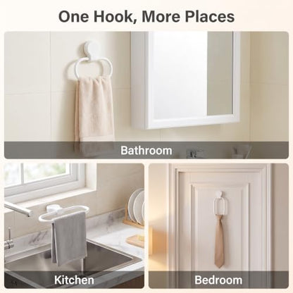 2Pcs White Towel Ring Towel Rack Hand Holder for Bathroom Self Adhesive Non Punching Adhesive Towel Ring Kitchen Cloth Hanger Bath Towel Bars