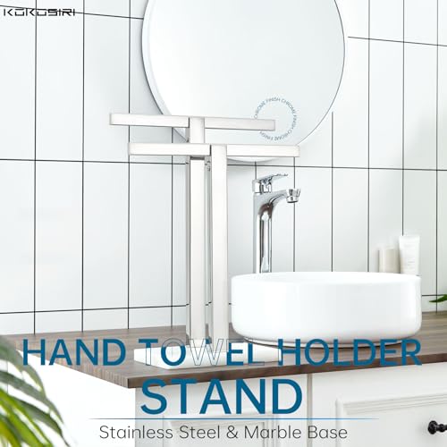 KOKOSIRI Hand Towel Holder Stand Towel Rack with Marble Base, Bathroom Kitchen Vanity Polished Stainless Steel Towel Bar 15.7'' Height THS0001-SM-CH - color: Polished Chrome, size: 2-Bar