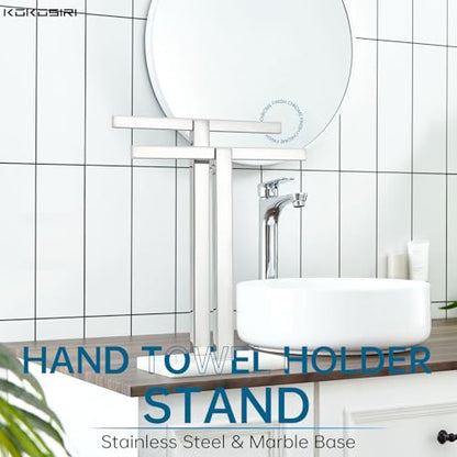 KOKOSIRI Hand Towel Holder Stand Towel Rack with Marble Base, Bathroom Kitchen Vanity Polished Stainless Steel Towel Bar 15.7'' Height THS0001-SM-CH - color: Polished Chrome, size: 2-Bar