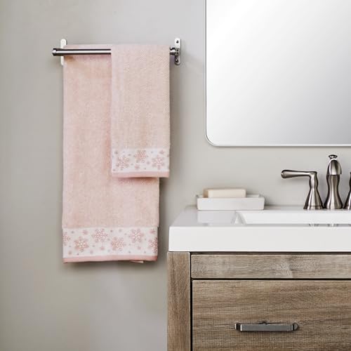 SKL Home Christmas/Winter Heather Snowflake Hand Towel Set-2pc, Blush Pink | 100% Cotton. 500 GSM. Plush & absorbent jacquard. Great for the bathroom, kitchen or bar & gifting. - color: Heather Snowflake (Blush), style: Hand Towel Set