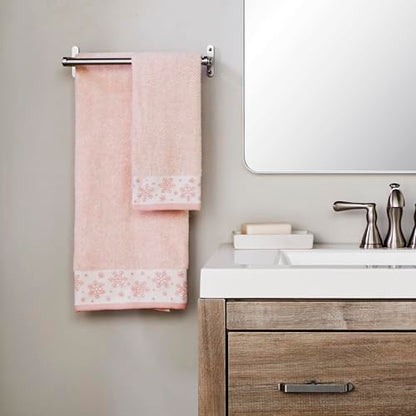 SKL Home Christmas/Winter Heather Snowflake Bath Towel, Blush Pink | 100% Cotton. 500 GSM. Plush & absorbent jacquard. Great for holiday gifting. - color: Heather Snowflake (Blush), style: Bath Towel