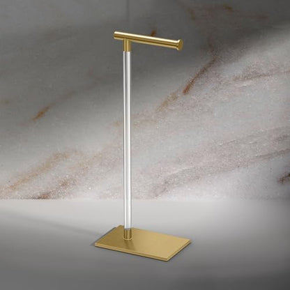 Gatco 1331B Toilet Paper Holder Stand, Brushed Brass with Acrylic Post, Rectangle Weighted Base, Freestanding Bathroom Floor Stand, 22.25 Inch - color: Brushed Brass/Acrylic, 22.25"h