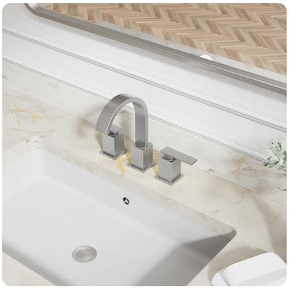 Brushed Nickel 3 Hole Bathroom Faucet 8 Inch Waterfall Vanity Faucet, Bathroom Sink Faucet with Pop Up Drain and Water Supply Line, WF011-BN - color: Brushed Nickel-8 IN