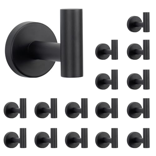 NearMoon Bath Towel Hooks- SUS 304 Stainless Steel Robe Hook Holder, Heavy Duty Coat Hook for Bathroom Livingroom Hotel Kitchen Garage, Wall Mounted (Matte Black, 16 Pack) - color: Matte Black, size: 16 Pack