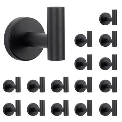 NearMoon Bath Towel Hooks- SUS 304 Stainless Steel Robe Hook Holder, Heavy Duty Coat Hook for Bathroom Livingroom Hotel Kitchen Garage, Wall Mounted (Matte Black, 16 Pack) - color: Matte Black, size: 16 Pack