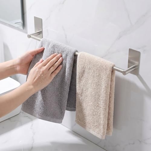 Adhesive Bath Towel Bar 24-inch, No Drill Stick On Towel Rack, Easy Install with Self-Adhesive, Premium SUS304 Stainless Steel (Brush Nickle, 24) - color: Brush Nickle, size: 24-Inch