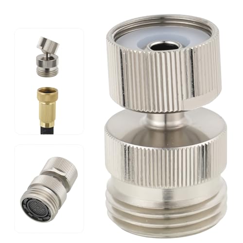 Hibbent Swivel Faucet Adapter Kit, Solid Brass 3/4" Garden Hose Connector, 360 Degree Kitchen Sink Faucet Adapter for Female & Male to Male, Brushed Nickel - color: Brushed Nickel, style: Female Thread