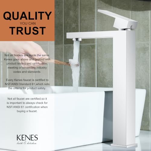 Chrome Vessel Sink Faucet 1 Handle, Tall Bathroom Sink Faucet 1 Hole | Vessel Bowl Faucet with Pop Up Drain & Supply Lines, Lead-Free cUPC & NSF Certified, 1 Hole Faucet for Vanity RV Restroom - color: Chrome, size: Tall