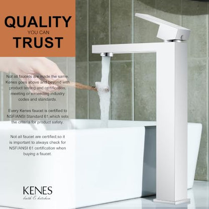 Chrome Vessel Sink Faucet 1 Handle, Tall Bathroom Sink Faucet 1 Hole | Vessel Bowl Faucet with Pop Up Drain & Supply Lines, Lead-Free cUPC & NSF Certified, 1 Hole Faucet for Vanity RV Restroom - color: Chrome, size: Tall