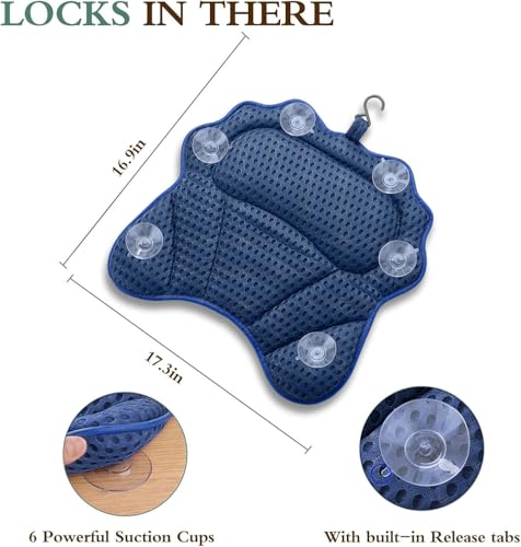 Bath Pillow RUVINCE Ergonomic Luxury Bathtub Pillow with Head,Neck, Shoulder and Back Support, 4D Bath Pillows for tub with 6 Powerful Suction Cups, Fits All Bathtub, Spa Tub, Hot Jacuzzi (Dark Blue) - color: Dark Blue