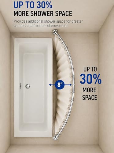 Shower Suite by Utopia Alley – Rustproof Aluminum Curved Shower Curtain Rod Combo Set with Liner & 12 Hooks, Adjustable 45–72 Inch Wall Mount Rod, Chrome Finish - color: Chrome
