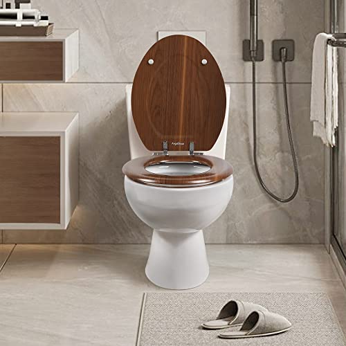 Elongated Toilet Seat Molded Wood Toilet Seat with Quietly Close and Quick Release Hinges, Easy to Install also Easy to Clean by Angol Shiold (Elongated, Walnut) - color: Walnut, size: Soft Close Hinge