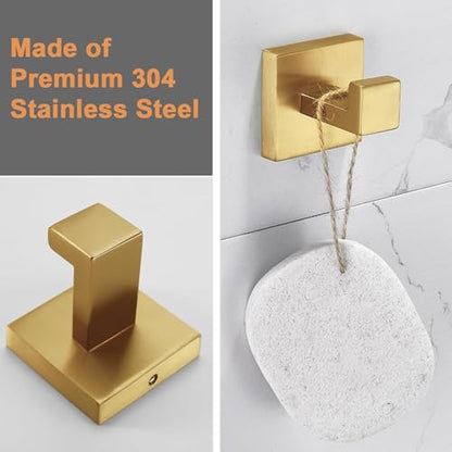 Nolimas Towel Hook Stainless Steel Bathroom Rustproof Clothes Towel Coat Hook Wall Mounted Square Toilet Kitchen, Heavy Duty Door Hanger, 1 Pack, Brushed Gold - color: Brushed Gold, size: 1 Pack