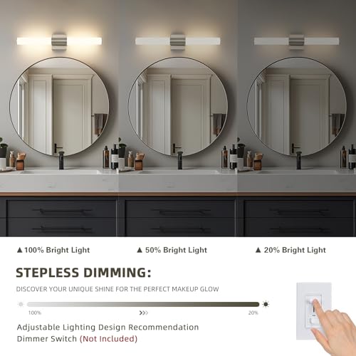 Brushed Nickel Bathroom Light Fixture 5CCT Dimmable 18W Led Bathroom Vanity Lights Over Mirror Modern Bath Lights for Mirror - size: 23.62 in-18W-5CCT