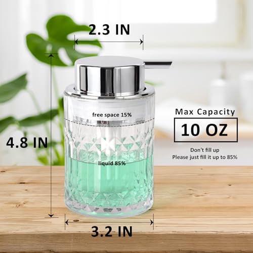 Bathroom Glass Soap Dispenser with Durable Rust-Proof Plastic Liquid Pump (Can't Foam) Hand Lotion Dispenser Antislip Shampoo Kitchen 10oz