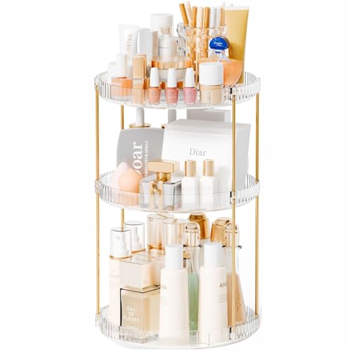 Acrylic 360 Rotating Makeup Organizer and Perfume Organizer,3 Tier Make Up Holder and Acrylic Skincare Organizers for Countertop,Vanity,Bathroom,Clear Spinning Beauty Organizer for Face Product - size: 3 Tier