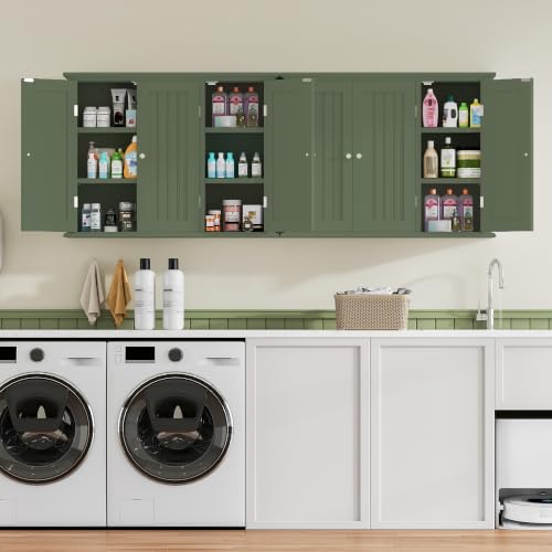 ChooChoo Laundry Cabinet with 3 Doors and Adjustable Shelves | 9.06"D x 31.1"W x 24"H, Bathroom Wall Cabinet, Cupboard, Green - color: Green, size: 9.06"D x 31.1"W x 23.4"H