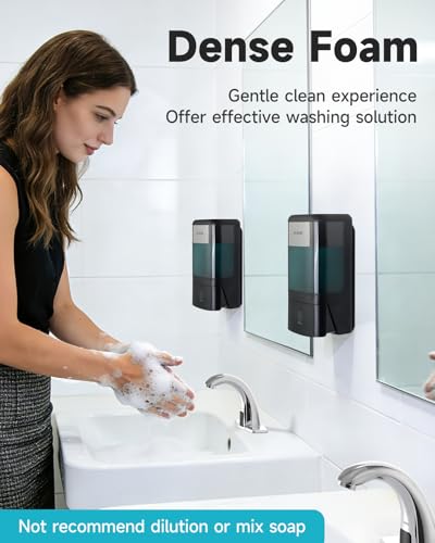 AIKE Wall Mount Foaming Soap Dispenser for Bathrooms,40 oz AK1007F,Black | Screw Wall Mount Install Design for Space-Saving,Transparent Pot with Key and Large Capacity for Commercial Bathroom,AK1007F