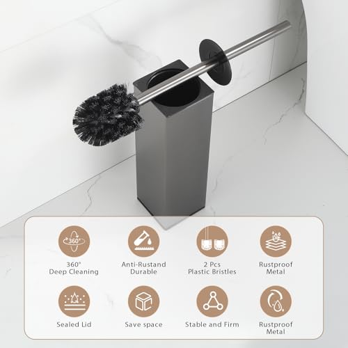 BGL Standing Toilet Brush and Holder GunGrey Aluminium Toilet Bowl Cleaner Brush and Holder for Bathroom Storage and Organization, Square Design Sturdy and Space Saving - color: Gungrey