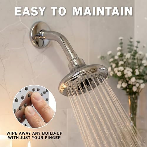 High Flow Shower Head - 2.5 GPM - Polished Chrome | 4 Inch Wall Mount Water Saving Bathroom Showerhead Nozzle For Boosting Low Pressure Showers With Adjustable Brass Ball Joint - color: Polished Chrome