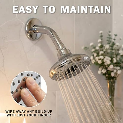 High Flow Shower Head - 2.5 GPM - Polished Chrome | 4 Inch Wall Mount Water Saving Bathroom Showerhead Nozzle For Boosting Low Pressure Showers With Adjustable Brass Ball Joint - color: Polished Chrome