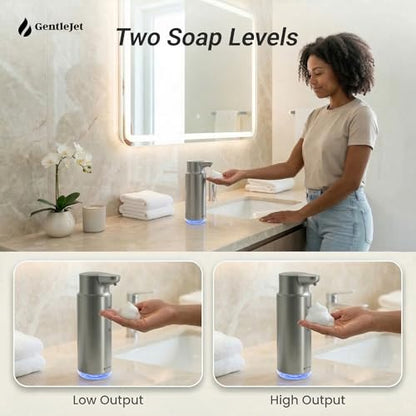 GentleJet CrystalJet Automatic Foam Soap Dispenser Stainless Steel, Touchless Sensor, USB-C Rechargeable, Waterproof, Modern Bathroom & Kitchen Sink, 300 ml - color: Silver