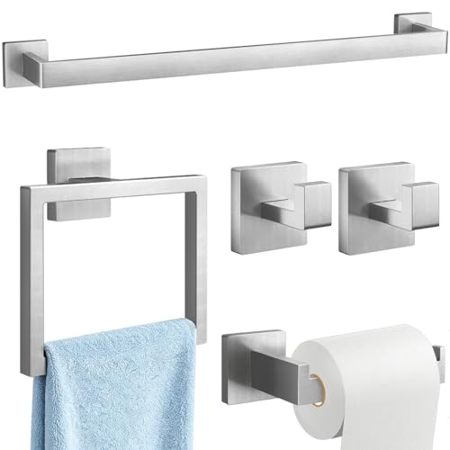 Gypie 24Inch Bathroom Accessory Set Wall Mounted, Brushed Nickel 5-Pieces | Stainless Steel Bathroom Hardware Set Towel Bar Set - color: Brushed Nickel 5 Piece, size: 24 Inch