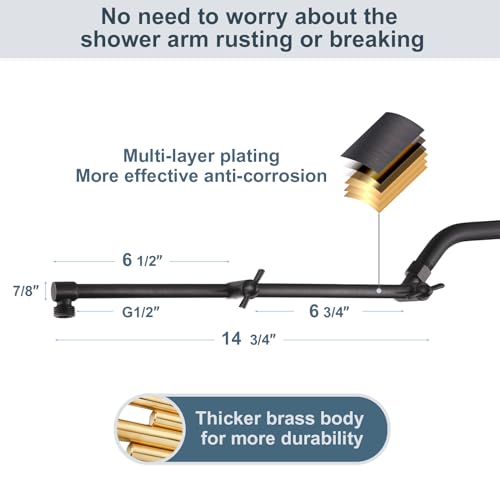 BRIGHT SHOWERS Brass Shower Arm Extender for Rain and Handheld Shower Head, 14 Inch Universal Shower Head Extension Arm, Adjustable Height & Angle, Oil-Rubbed Bronze - color: Oil Rubbed Bronze, style: 14 Inch