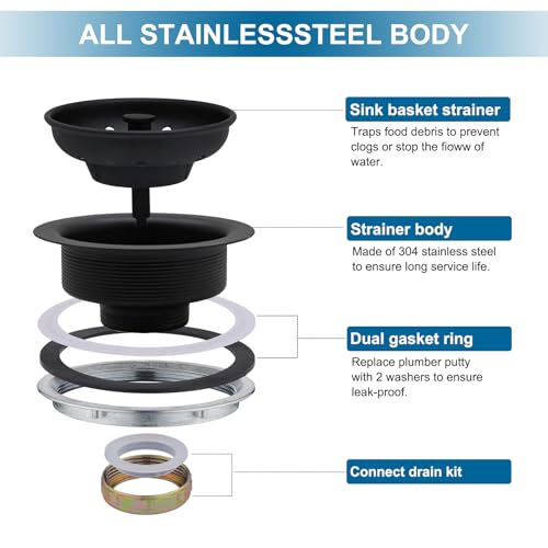 ZM Black Kitchen Sink Strainer Basket, Stainless Steel Drain Stopper - style: Standard-Black