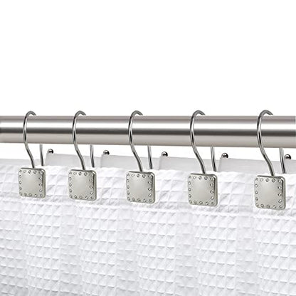 Shower Hooks - Double Shower Curtain Rings for Bathroom - Rust Resistant Shower Curtain Hooks for Shower Curtain or Liner - Shower Curtain Rings with Crystal Design - Set of 12, Brushed Nickel - color: Brushed Nickel