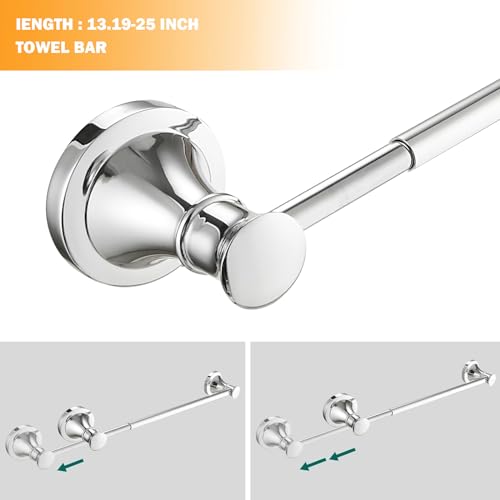 Hoimpro Chrome 4-Piece Bathroom Bath Set, Wall Mount Bathroom Hardware Fixture (Adjustable Towel Bar Rack, Towel Ring Holder, Paper Towel Holder, Double Towel Hook), Bathroom Accessories - color: Chrome