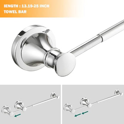 Hoimpro Chrome 4-Piece Bathroom Bath Set, Wall Mount Bathroom Hardware Fixture (Adjustable Towel Bar Rack, Towel Ring Holder, Paper Towel Holder, Double Towel Hook), Bathroom Accessories - color: Chrome