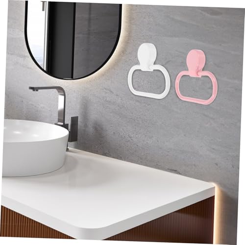 POPETPOP 2Pcs Adhesive Towel Ring Space Saving Plastic Hand Towel Holder for Bathroom Kitchen Modern Design Easy Installation Decor