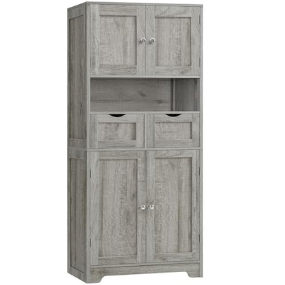 Iwell Tall Storage Cabinet with Adjustable Shelf, Bathroom Cabinet with 2 Drawers, Linen Cabinet for Living Room, Grey - color: Grey-4 Shelves