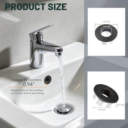 Sink Overflow Ring, Matte Black | Bathroom Kitchen Sink Basin Trim Overflow Cover Hole Brass Insert Round Cap - color: Matte Black