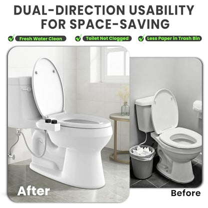 Toilet Bidet With Left/Right Side Reversible Design, Fresh Water, Non-Electric, Toilet Bidet Attachment, Right/Left Hand Side with Dual Nozzle, Self-Clean, Easy to Install (Black Knob)