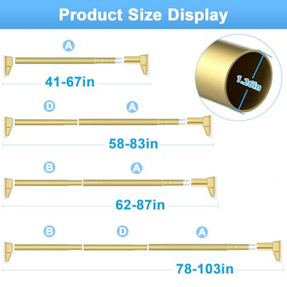 41-103 Inch Tension Curtain Rod, Gold | No Drill, Extra Long, Heavy Duty, Renter Friendly Adjustable - color: Gold, size: 41-103inch