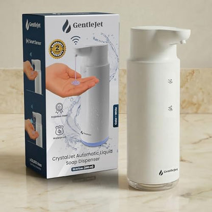 GentleJet CrystalJet Automatic Liquid Soap Dispenser Touchless Sensor, Stainless Steel, USB-C Rechargeable, Waterproof Kitchen & Bathroom Countertop Soap Dispenser, 300 ml - color: White